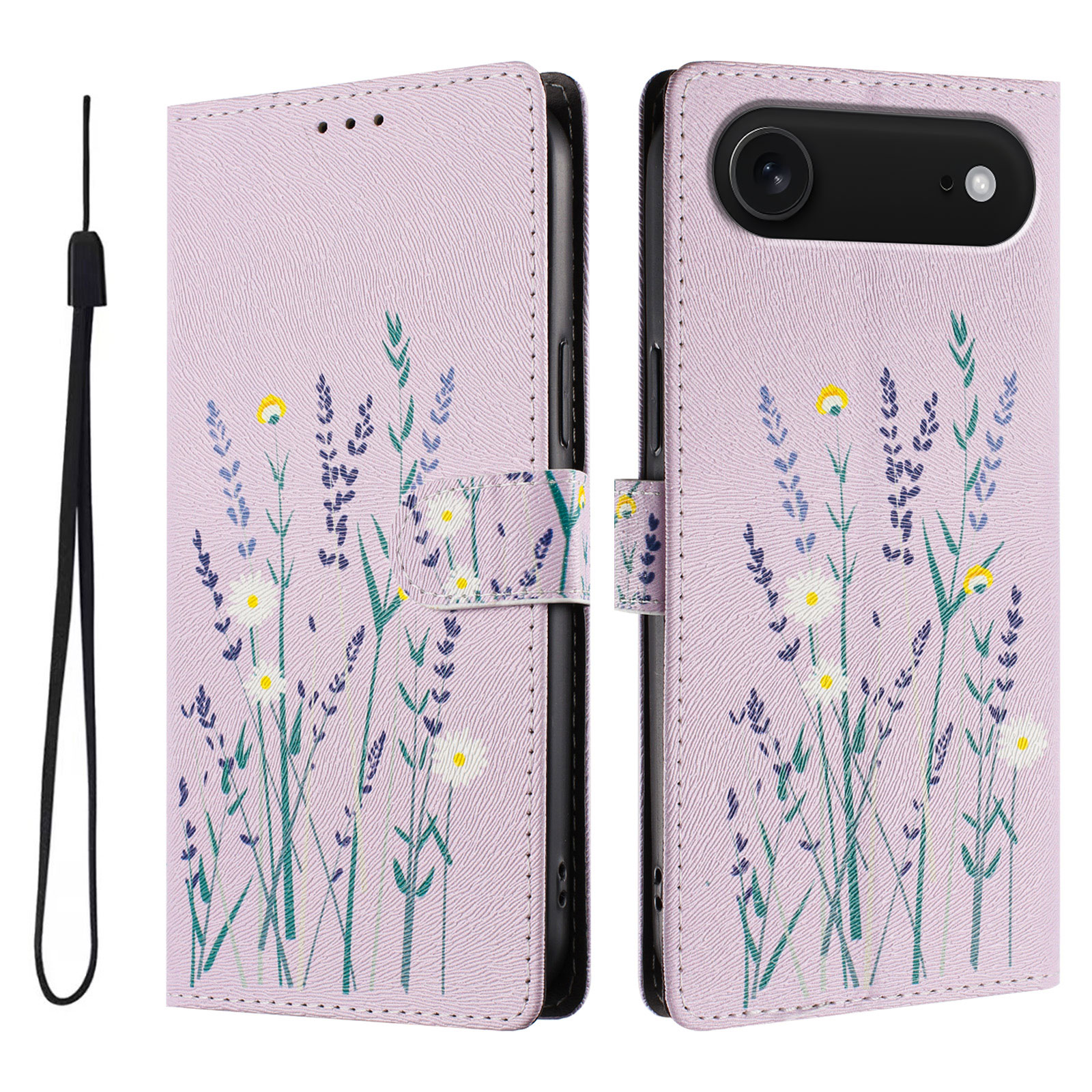 For iPhone Air Case Pattern Print PU Leather Wallet Phone Cover with Wrist Strap - Lavender