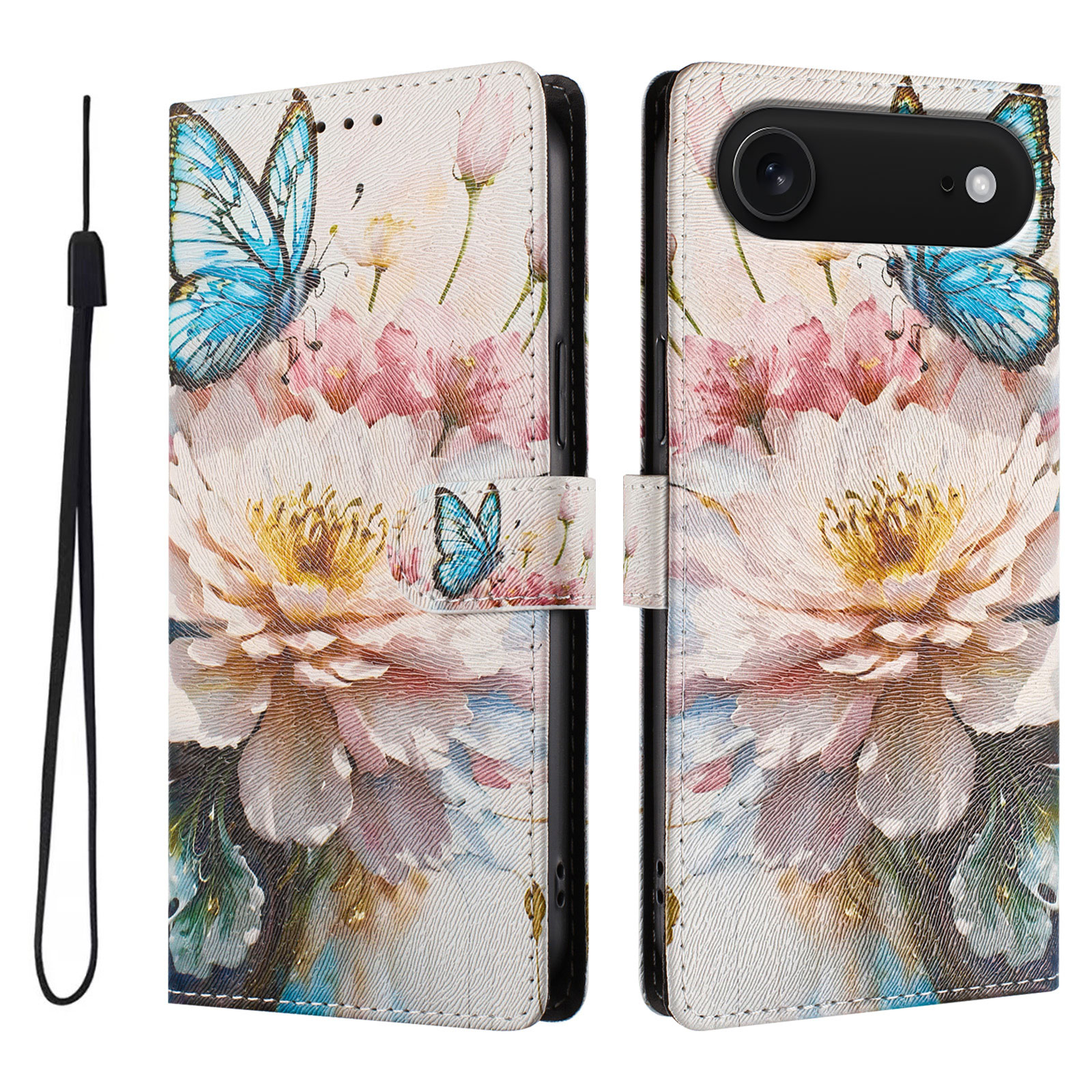 For iPhone Air Case Pattern Print PU Leather Wallet Phone Cover with Wrist Strap - Butterfly / Flower
