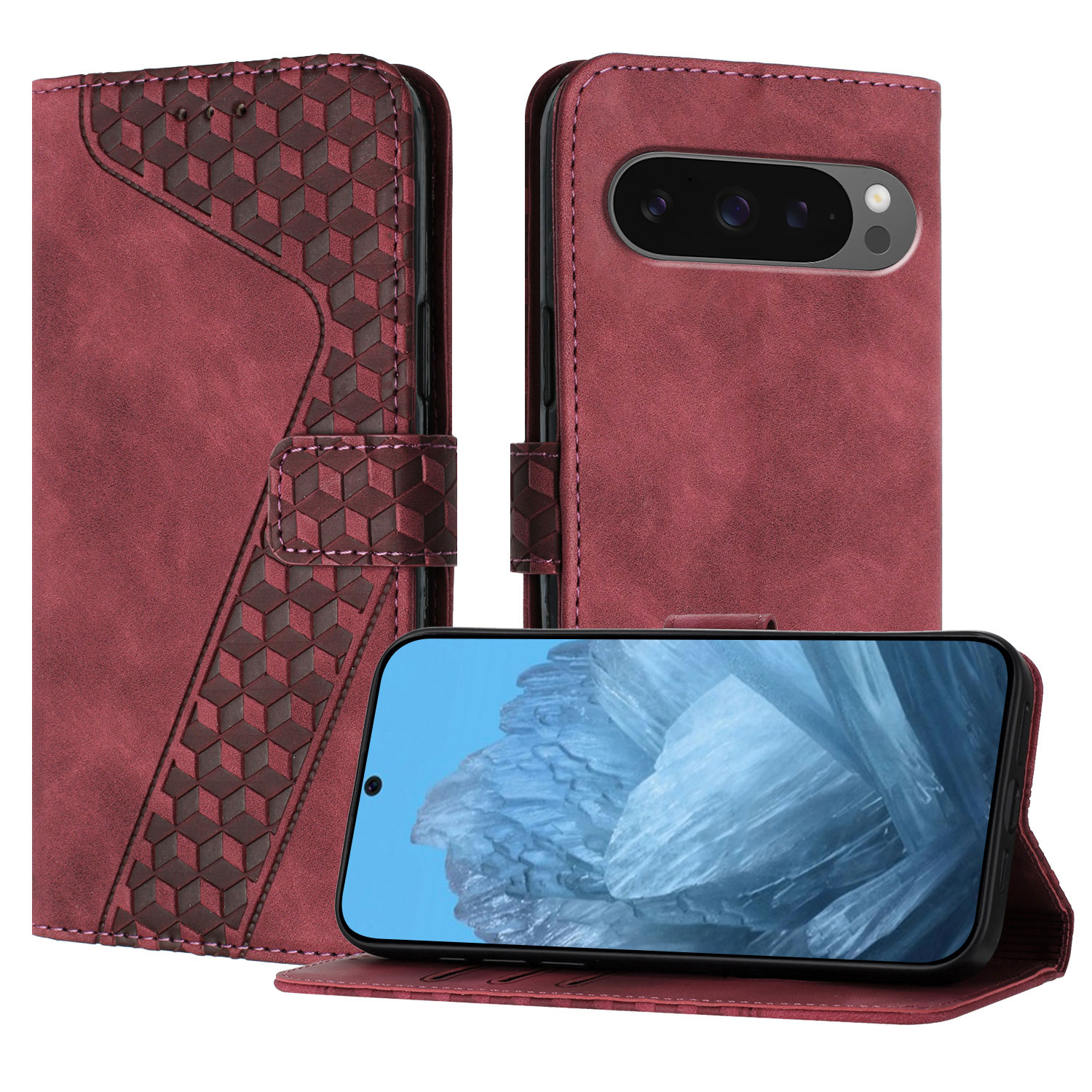 For Google Pixel 10 Pro XL Leather Case 7-Shaped Pattern Wallet Stand Shockproof Phone Cover - Brown
