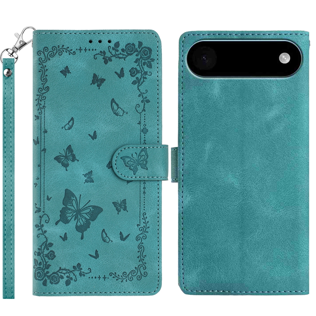 For iPhone Air Case Garden Imprinted PU Leather Wallet Phone Cover with Wrist Strap - Green