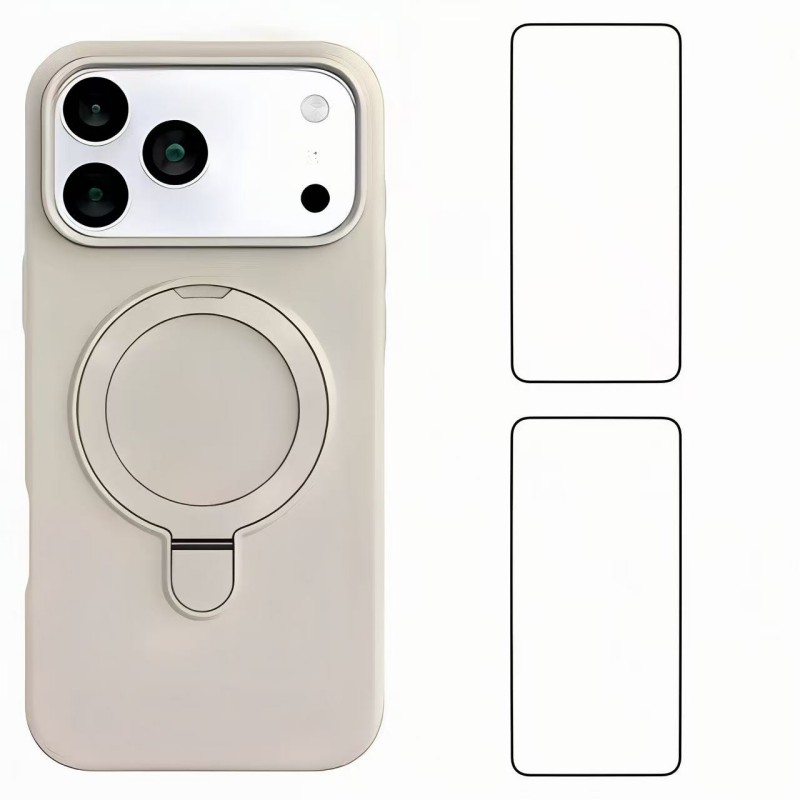 For iPhone 17 Pro Max Case Kickstand with 2 Screen Films WANLONFENG YJ Series TPU Liquid Silicone Phone Cover Large Cutouts - White