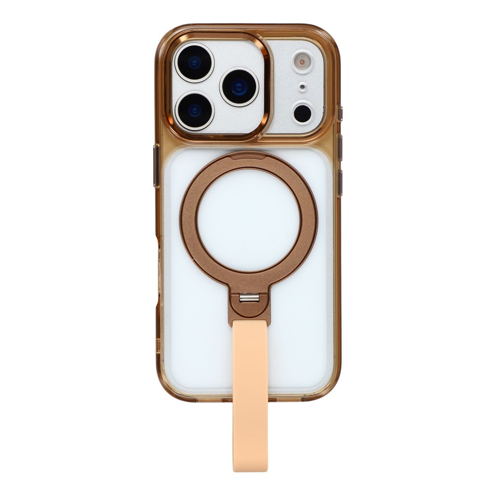 JAUCASE For iPhone 17 Pro Case Rotating Kickstand Wristband Shockproof TPU + PC Phone Back Cover - Transparent Gold