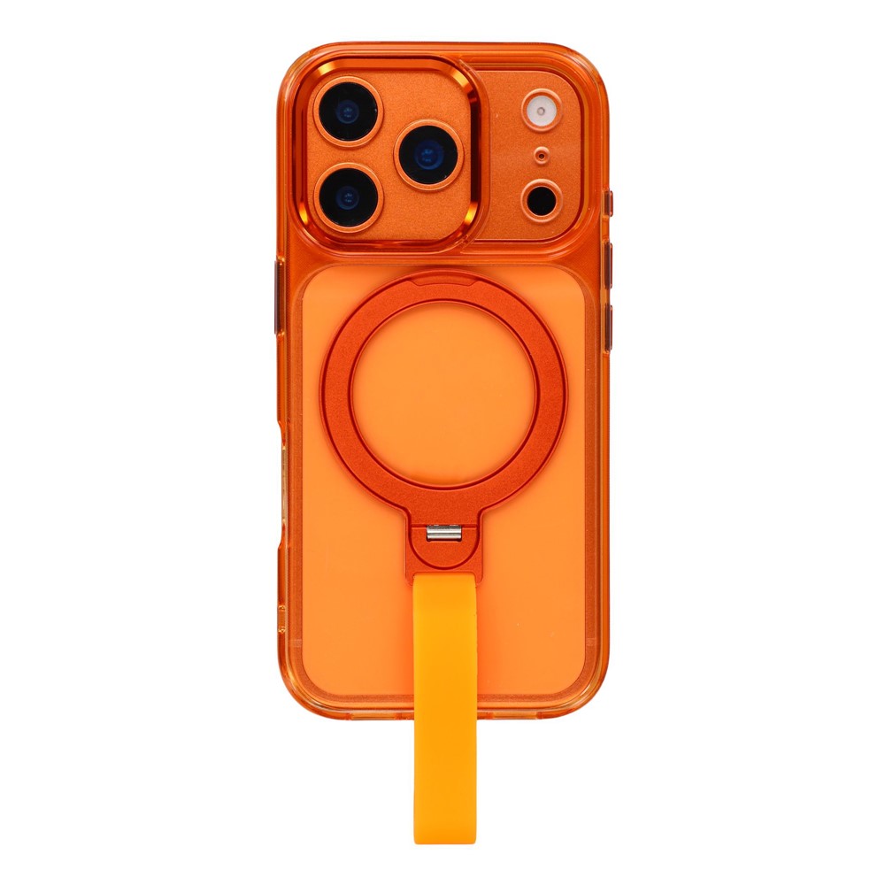 JAUCASE For iPhone 17 Pro Case Rotating Kickstand Wristband Shockproof TPU + PC Phone Back Cover - Transparent Orange