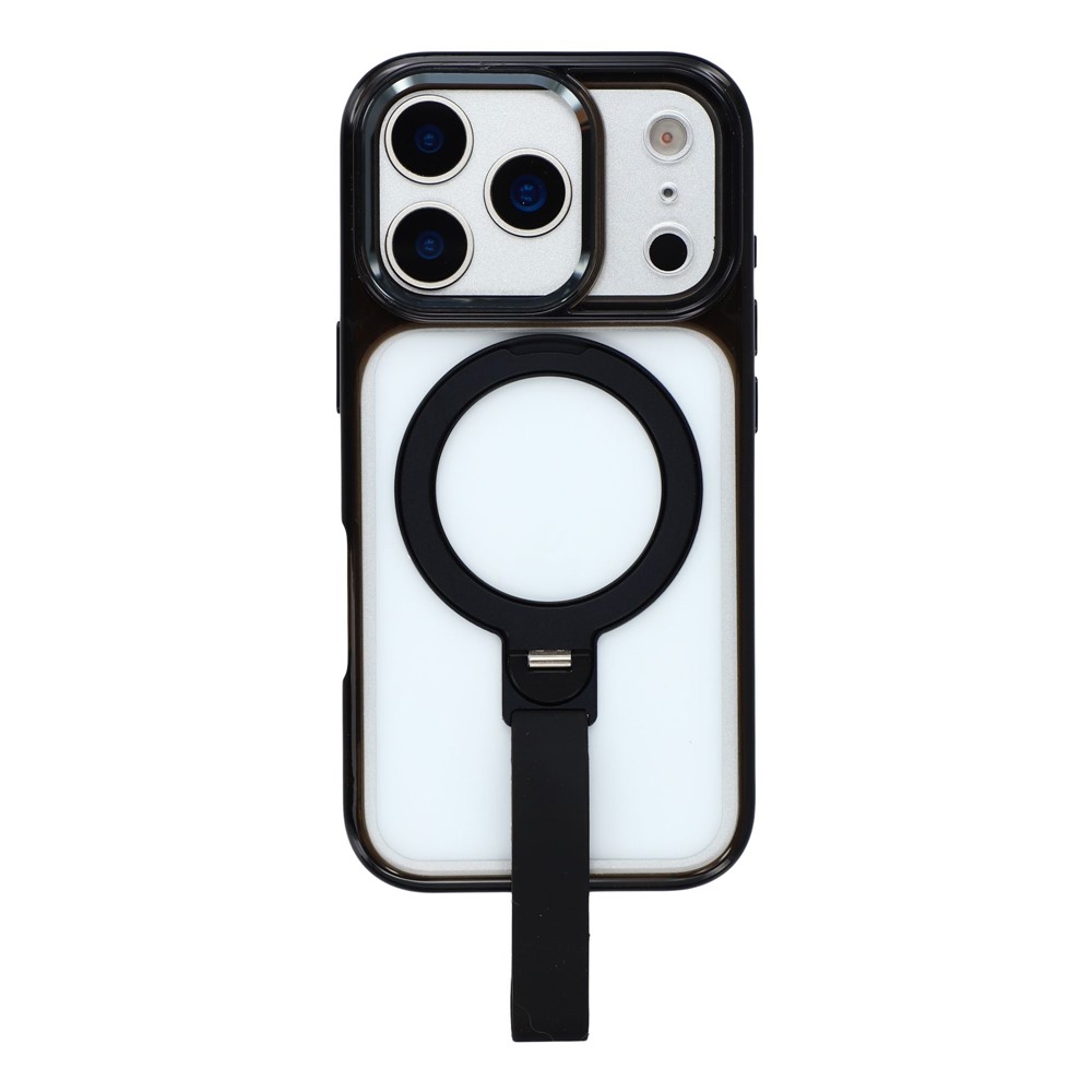 JAUCASE For iPhone 17 Pro Max Case Rotating Kickstand Wristband Shockproof TPU + PC Phone Back Cover - Transparent Black