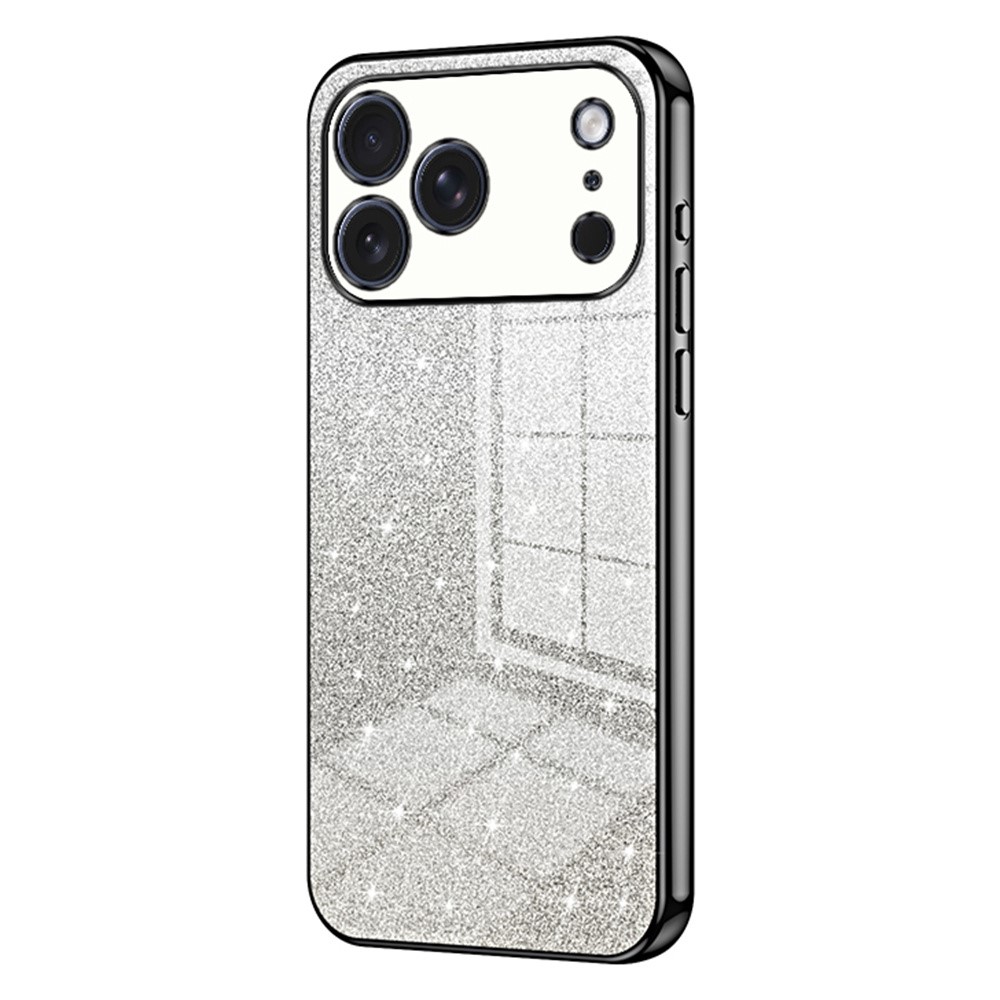 For iPhone 17 Pro Case Electroplating Gradient Glitter TPU Phone Cover - Black