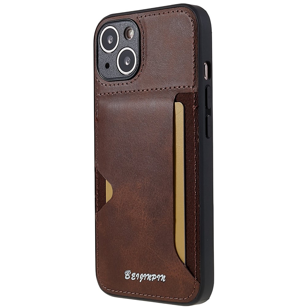For iPhone 13 mini 5.4 inch Anti-dust Card Slot Phone Case PU Leather+TPU+PC Precise Cutout Design Protective Cover - Brown