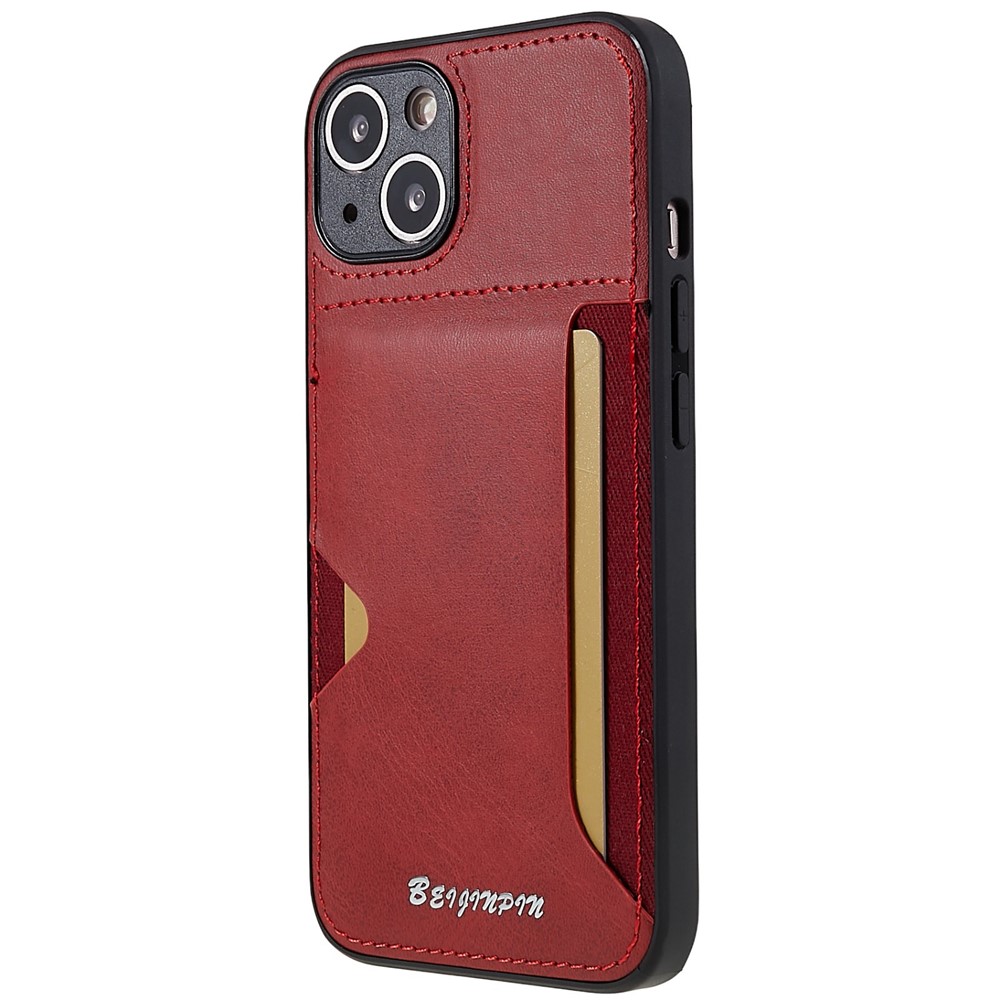 For iPhone 13 mini 5.4 inch Anti-dust Card Slot Phone Case PU Leather+TPU+PC Precise Cutout Design Protective Cover - Red