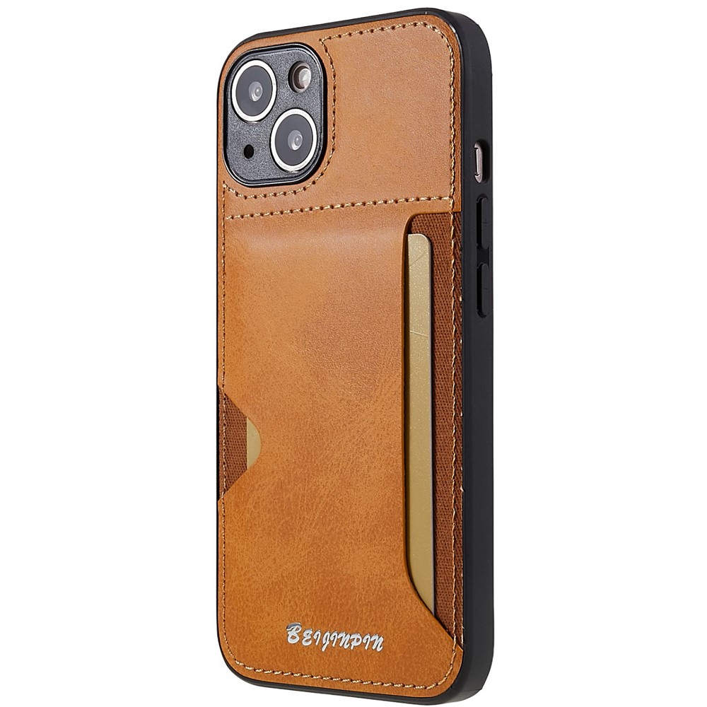 For iPhone 13 mini 5.4 inch Anti-dust Card Slot Phone Case PU Leather+TPU+PC Precise Cutout Design Protective Cover - Khaki