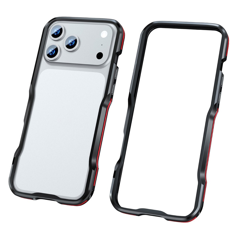LUPHIE For iPhone 17 Pro Case Metal Bumper Frame Shockproof Phone Cover - Black  /  Red