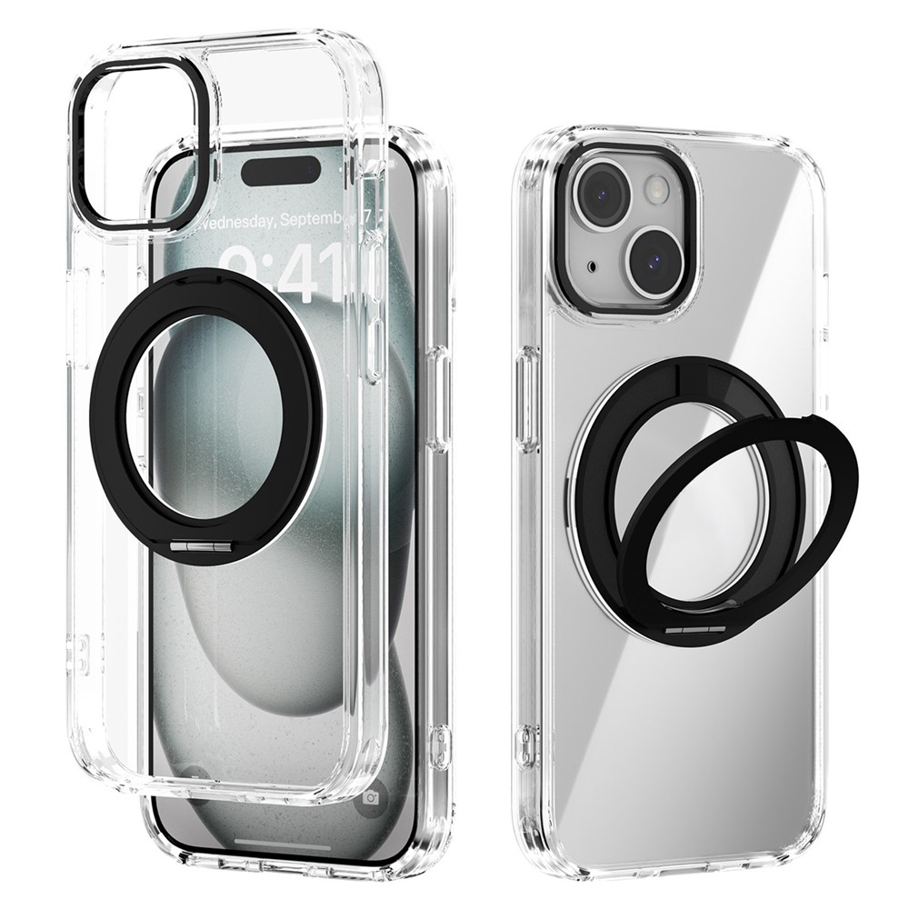 ABEEL Q-LUCK For iPhone 13 Magnetic Case Rotating Kickstand Shockproof TPU + PC Phone Back Cover - Black