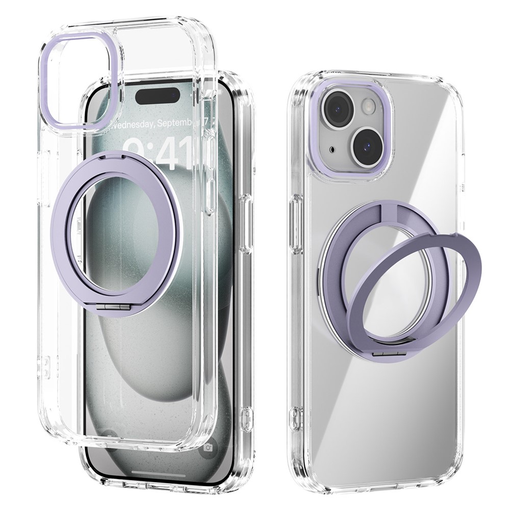 ABEEL Q-LUCK For iPhone 13 Magnetic Case Rotating Kickstand Shockproof TPU + PC Phone Back Cover - Purple