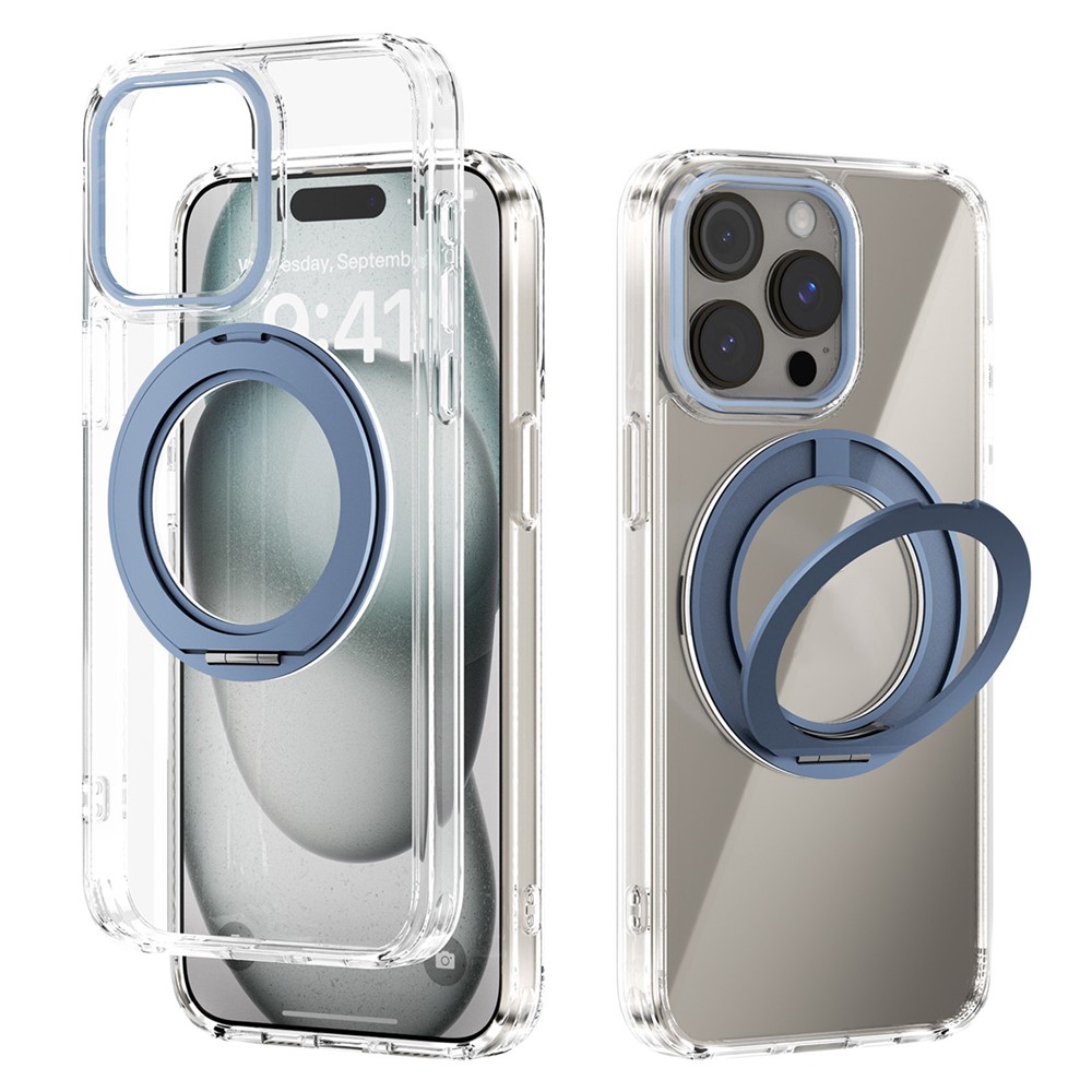 ABEEL Q-LUCK For iPhone 13 Pro Magnetic Case Rotating Kickstand Shockproof TPU + PC Phone Back Cover - Baby Blue