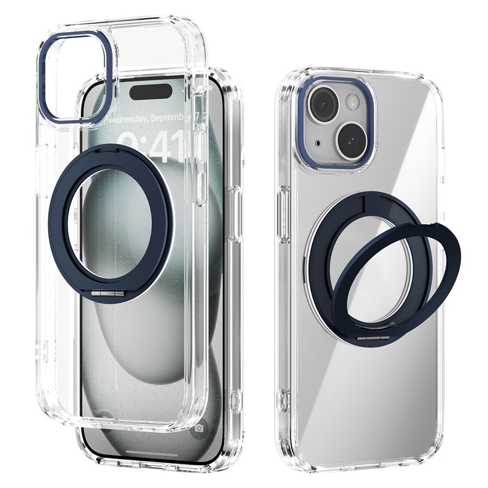ABEEL Q-LUCK For iPhone 14 Magnetic Case Rotating Kickstand Shockproof TPU + PC Phone Back Cover - Dark Blue