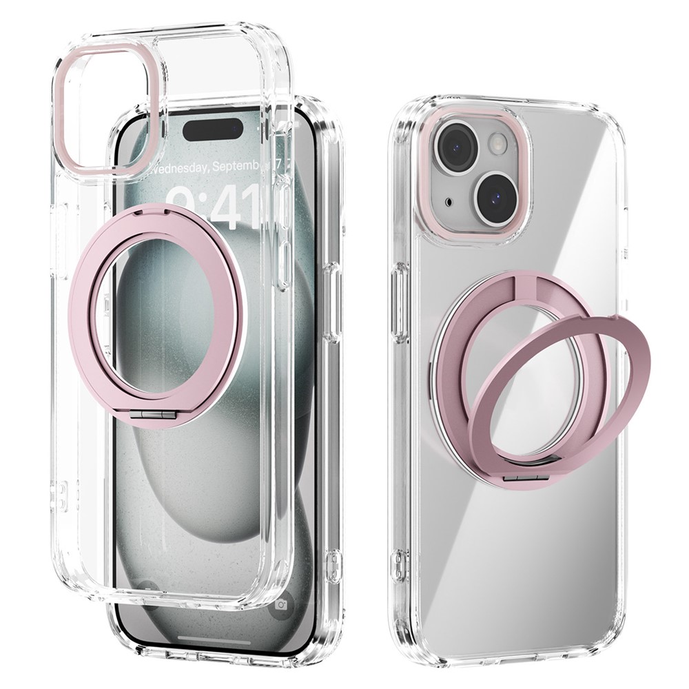 ABEEL Q-LUCK For iPhone 14 Magnetic Case Rotating Kickstand Shockproof TPU + PC Phone Back Cover - Pink