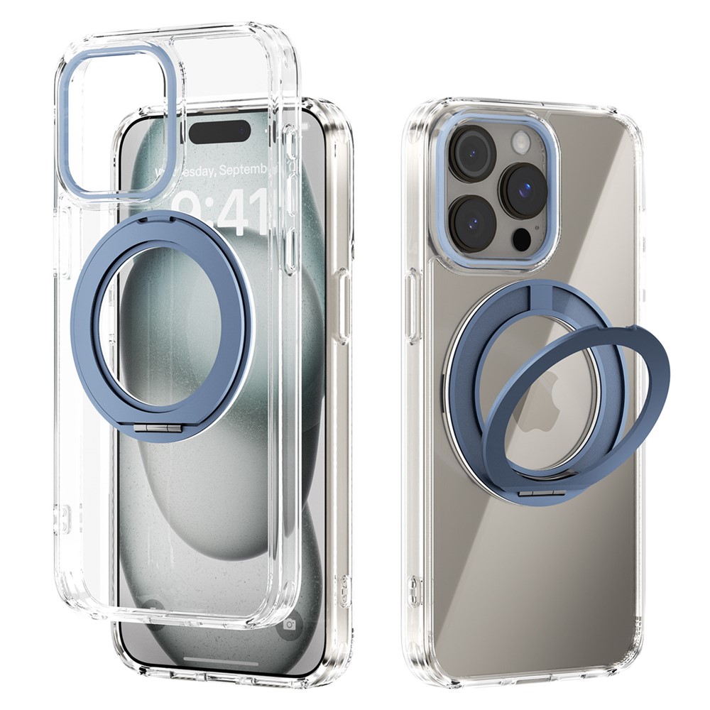 ABEEL Q-LUCK For iPhone 14 Pro Magnetic Case Rotating Kickstand Shockproof TPU + PC Phone Back Cover - Baby Blue