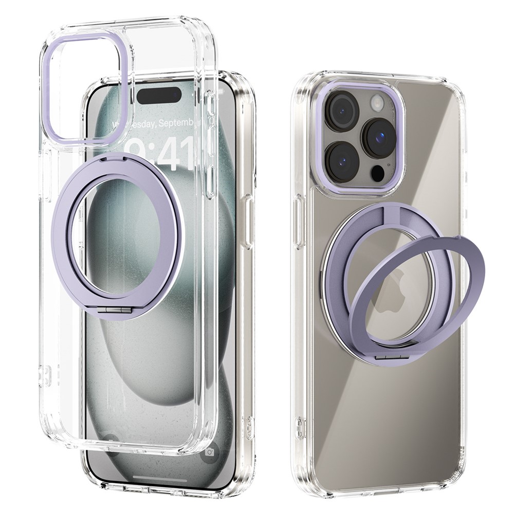 ABEEL Q-LUCK For iPhone 14 Pro Magnetic Case Rotating Kickstand Shockproof TPU + PC Phone Back Cover - Purple