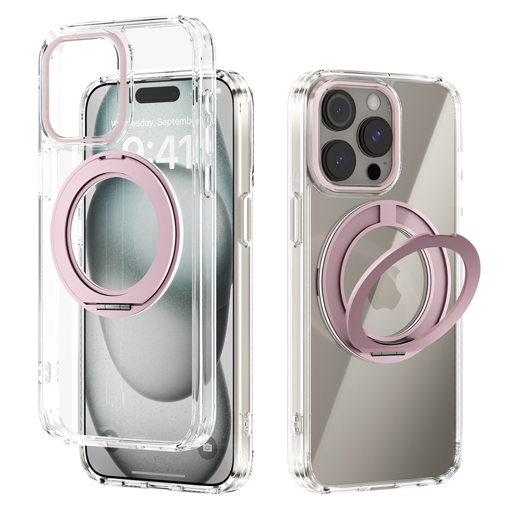ABEEL Q-LUCK For iPhone 14 Pro Magnetic Case Rotating Kickstand Shockproof TPU + PC Phone Back Cover - Pink