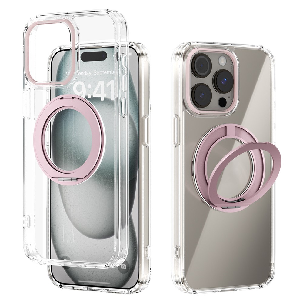 ABEEL Q-LUCK For iPhone 14 Pro Max Magnetic Case Rotating Kickstand Shockproof TPU + PC Phone Back Cover - Pink