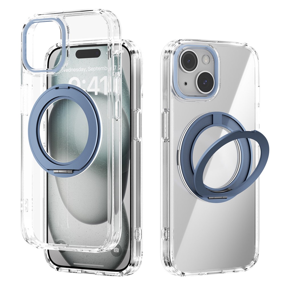ABEEL Q-LUCK For iPhone 15 Magnetic Case Rotating Kickstand Shockproof TPU + PC Phone Back Cover - Baby Blue
