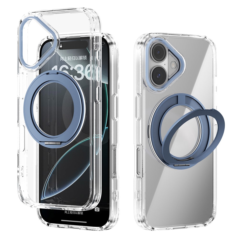 ABEEL Q-LUCK For iPhone 16 Magnetic Case Rotating Kickstand Shockproof TPU + PC Phone Back Cover - Baby Blue