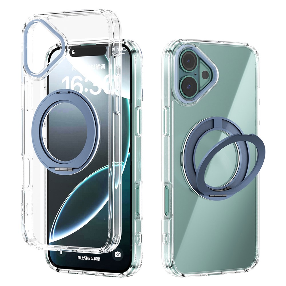ABEEL Q-LUCK For iPhone 16 Plus Magnetic Case Rotating Kickstand Shockproof TPU + PC Phone Back Cover - Baby Blue