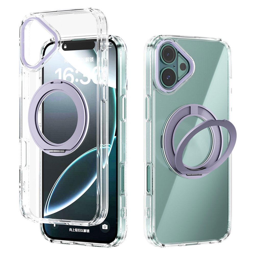 ABEEL Q-LUCK For iPhone 16 Plus Magnetic Case Rotating Kickstand Shockproof TPU + PC Phone Back Cover - Purple
