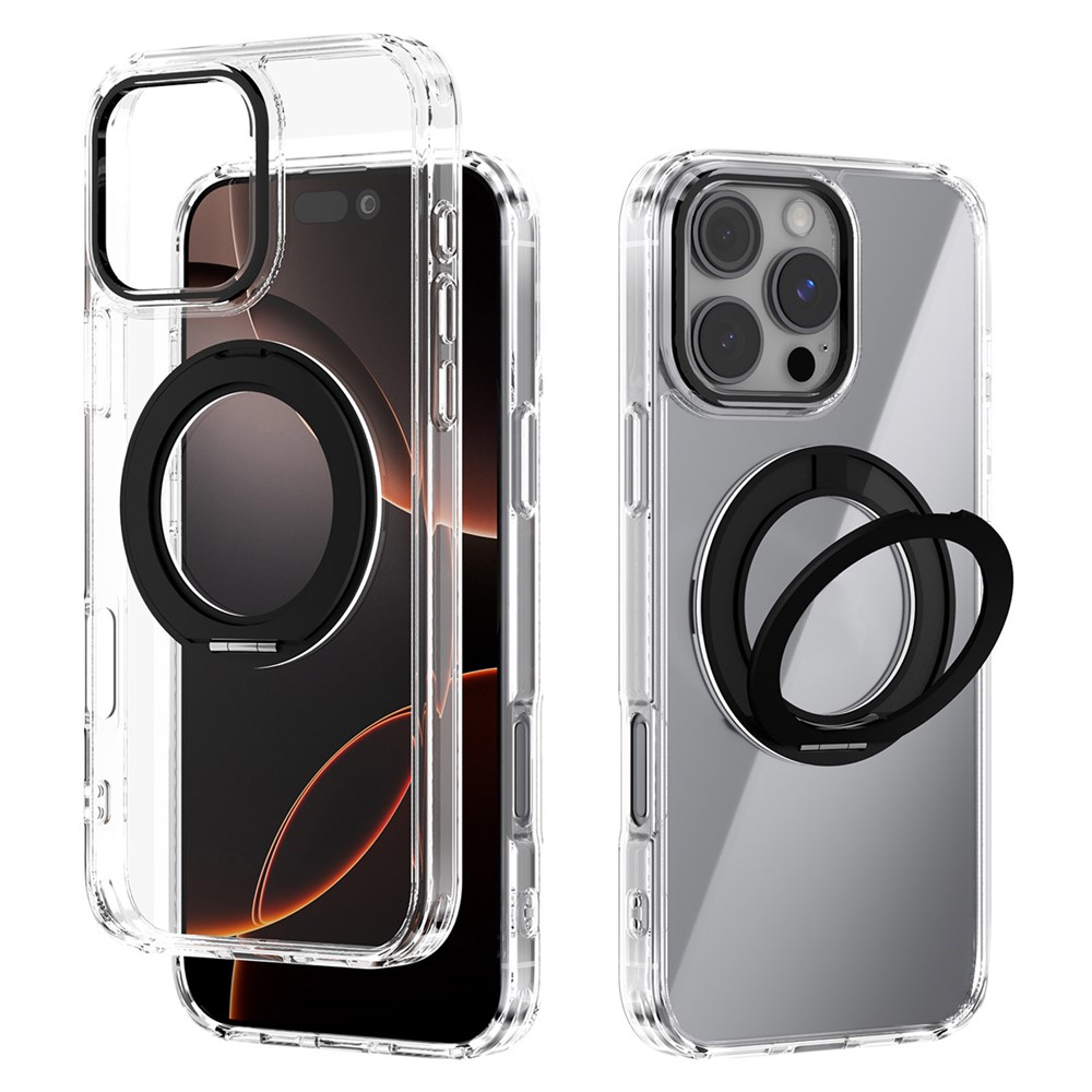 ABEEL Q-LUCK For iPhone 16 Pro Max Magnetic Case Rotating Kickstand Shockproof TPU + PC Phone Back Cover - Black