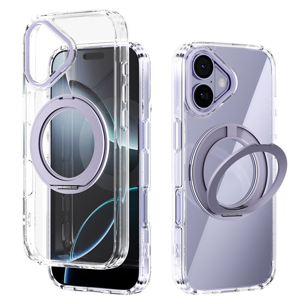ABEEL Q-LUCK For iPhone 17 Magnetic Case Rotating Kickstand Shockproof TPU + PC Phone Back Cover - Purple