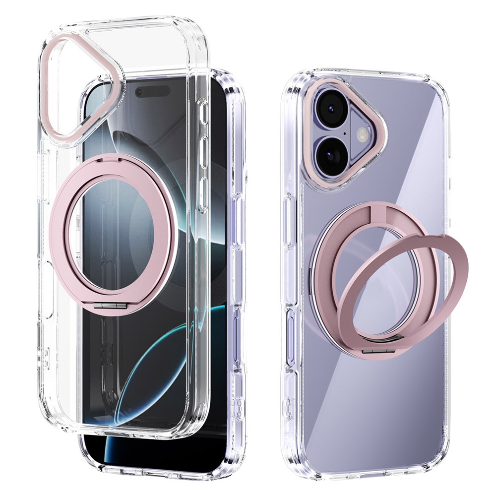 ABEEL Q-LUCK For iPhone 17 Magnetic Case Rotating Kickstand Shockproof TPU + PC Phone Back Cover - Pink