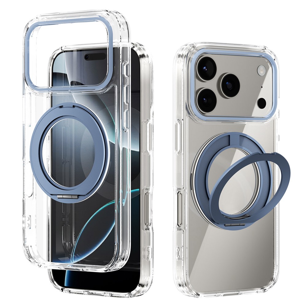 ABEEL Q-LUCK For iPhone 17 Pro Magnetic Case Rotating Kickstand Shockproof TPU + PC Phone Back Cover - Baby Blue