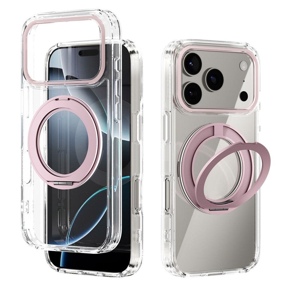 ABEEL Q-LUCK For iPhone 17 Pro Magnetic Case Rotating Kickstand Shockproof TPU + PC Phone Back Cover - Pink
