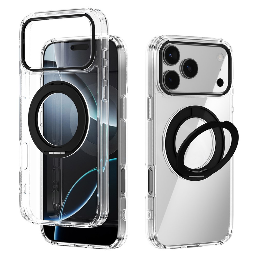ABEEL Q-LUCK For iPhone 17 Pro Max Magnetic Case Rotating Kickstand Shockproof TPU + PC Phone Back Cover - Black