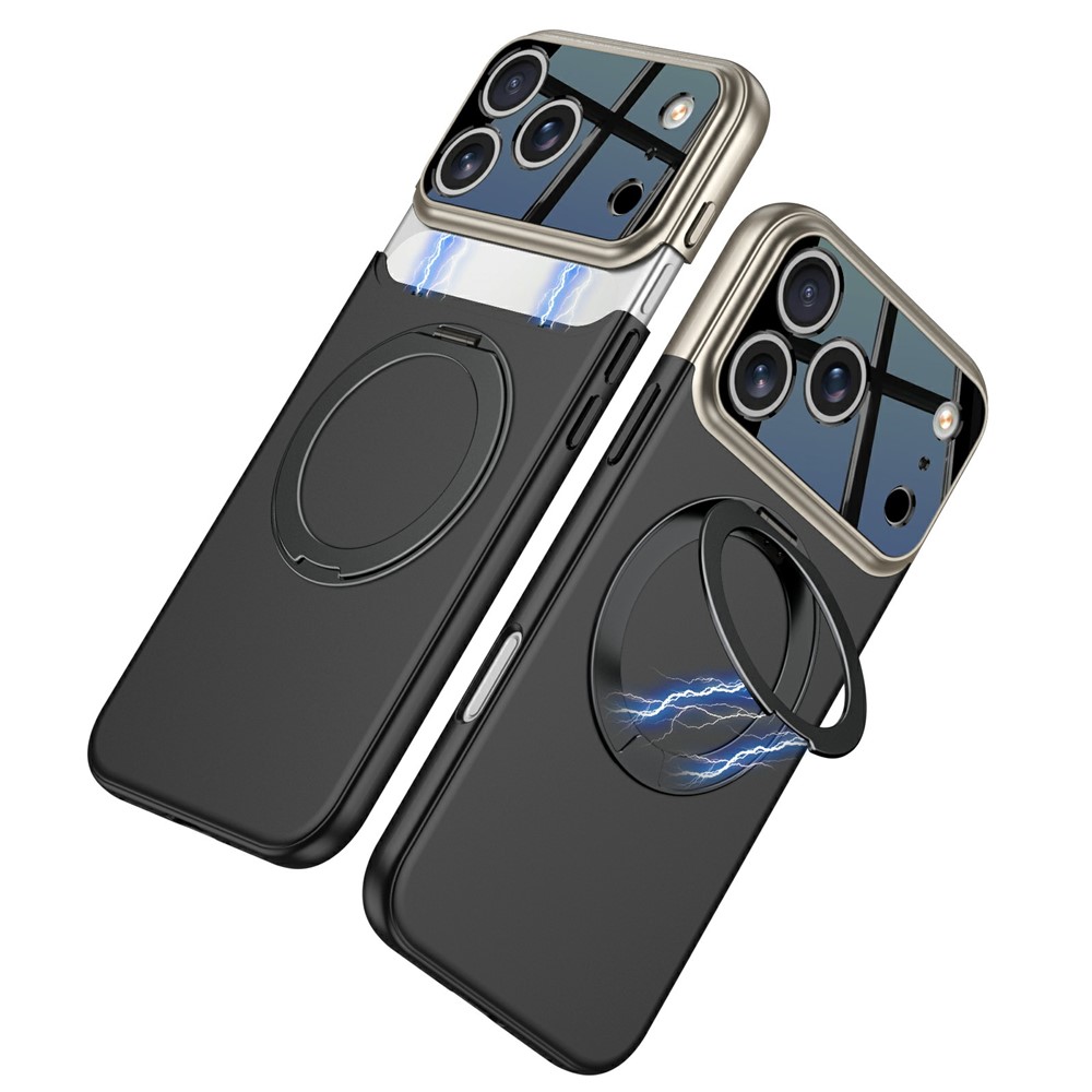 GKK For iPhone 17 Pro Case Detachable Camera Frame Contrast Color Magnetic Rotary Kickstand PC Phone Cover - Grey / Black