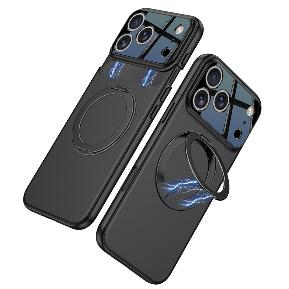 GKK For iPhone 17 Pro Max Case Detachable Camera Frame Contrast Color Magnetic Rotary Kickstand PC Phone Cover - All Black