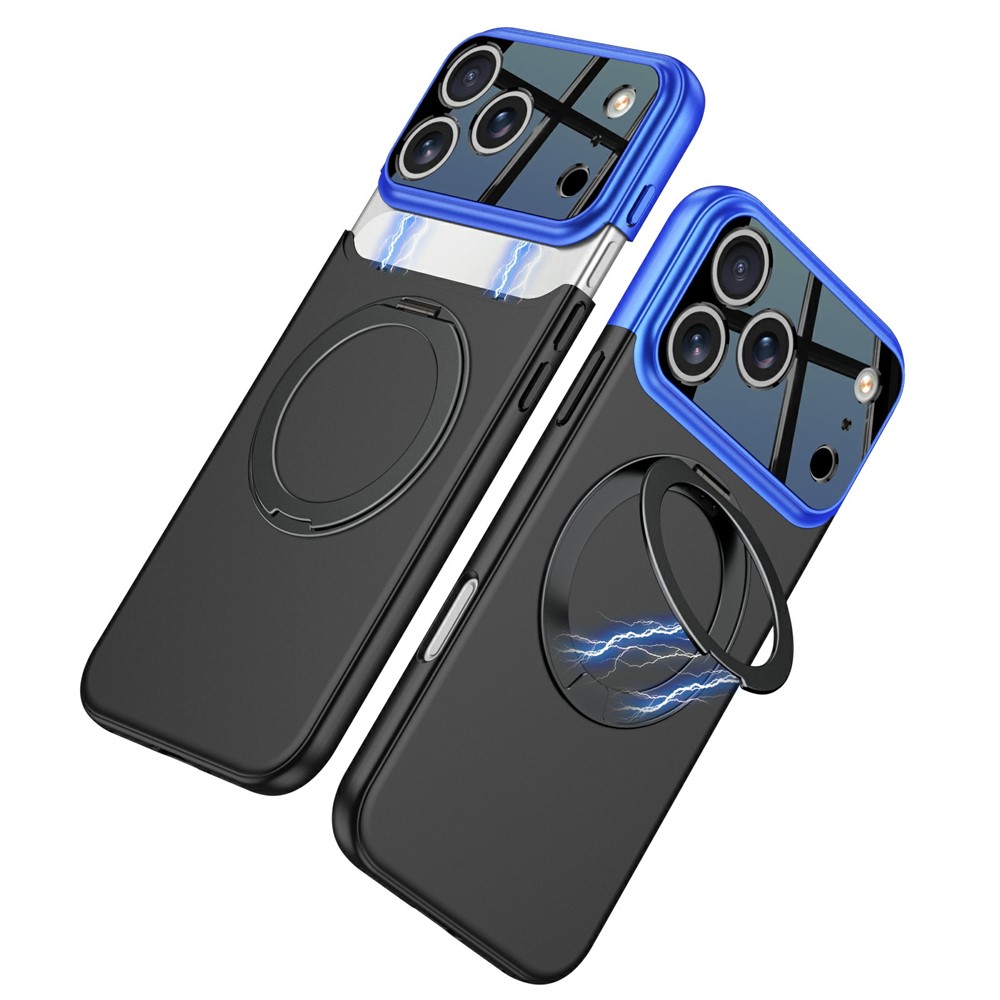 GKK For iPhone 17 Pro Max Case Detachable Camera Frame Contrast Color Magnetic Rotary Kickstand PC Phone Cover - Blue / Black