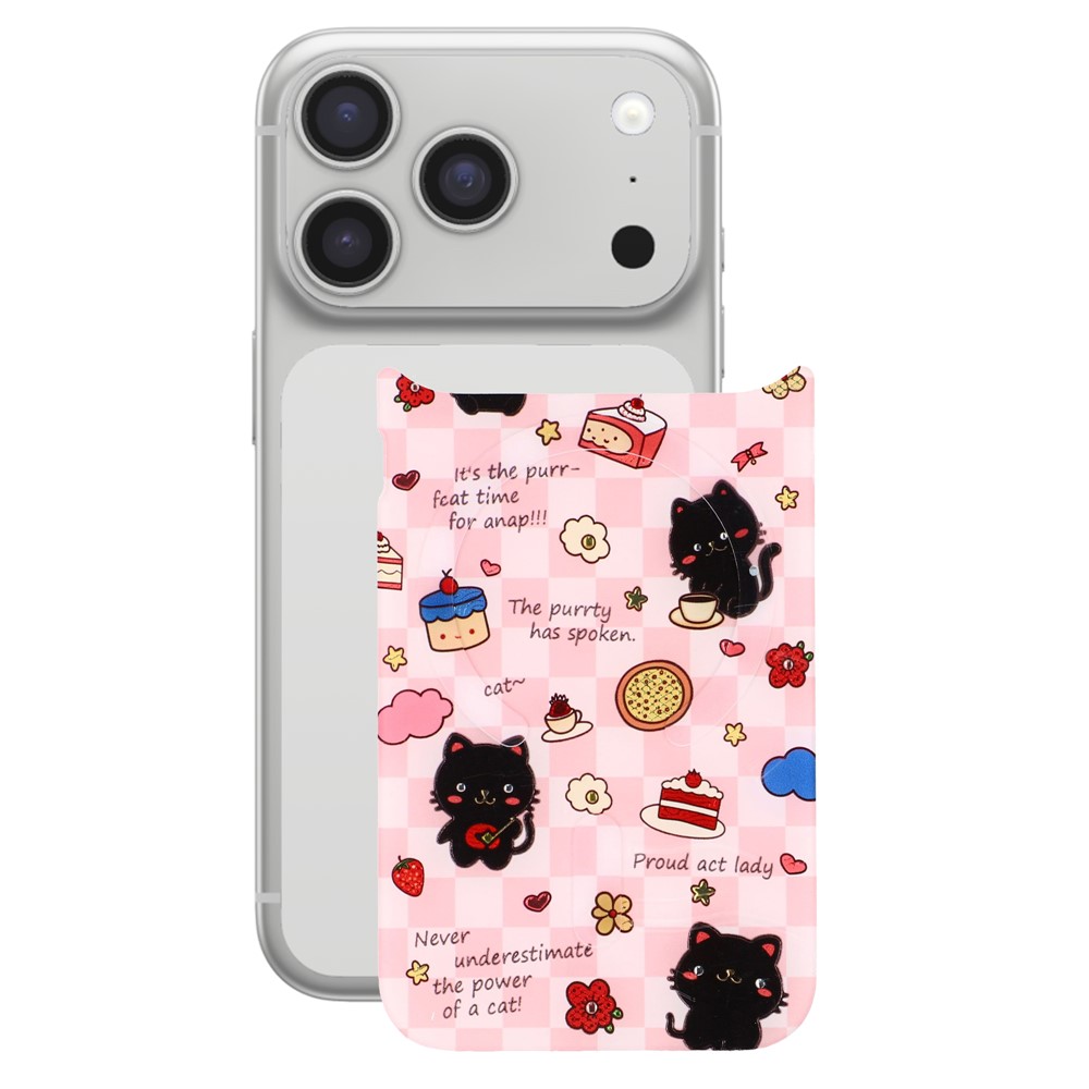 For iPhone 17 Pro Max Magnetic Back Plates Pattern Printed Quick Change Backplate (Backplate Only) - Happy Little Black Cat