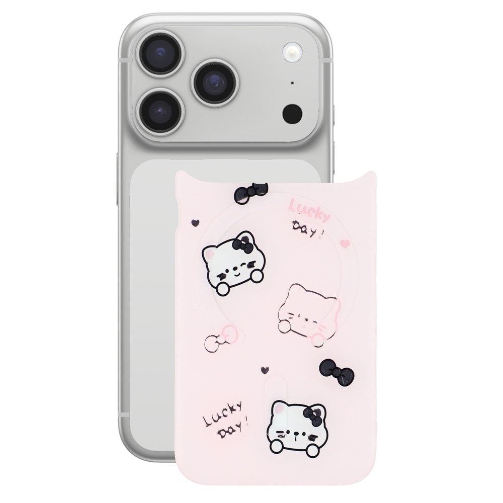 For iPhone 17 Pro Magnetic Back Plates Pattern Printed Quick Change Backplate (Backplate Only) - Pink Cartoon Cat