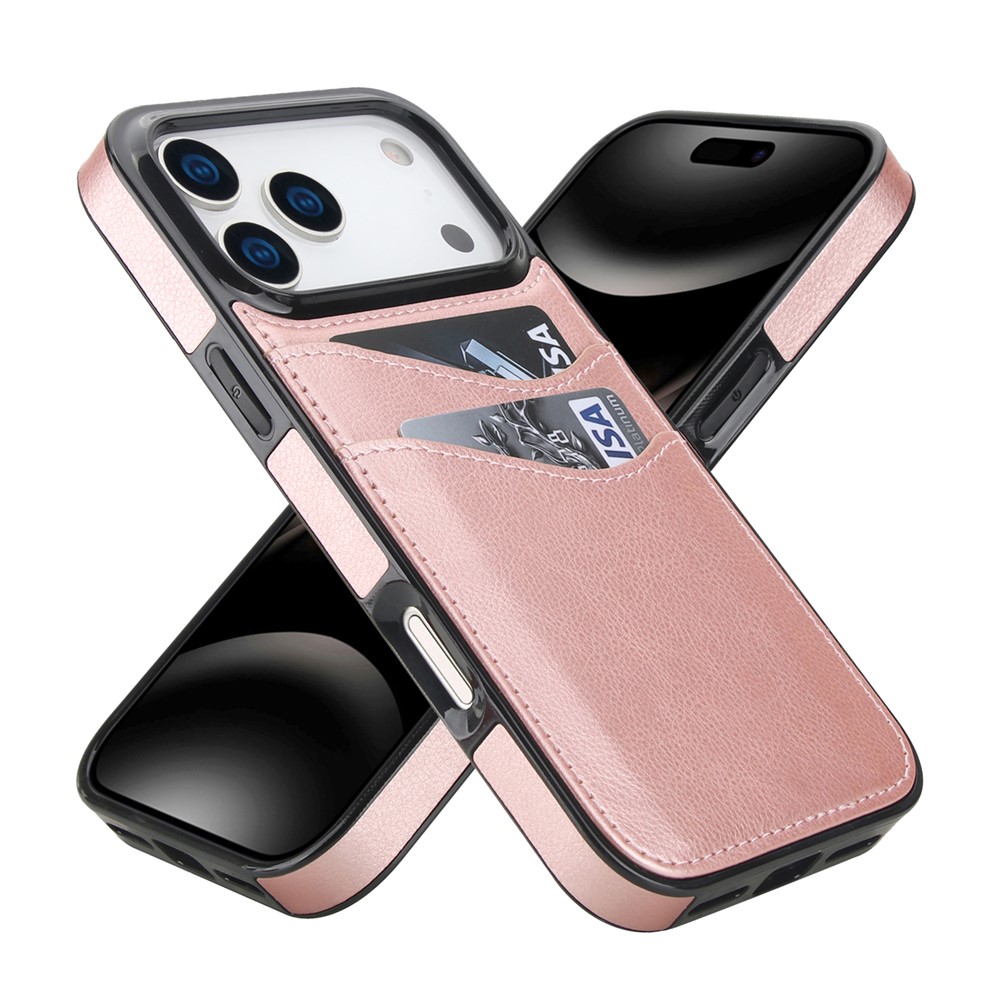 For iPhone 17 Pro Max Case Card Slot Slim-Fit PU + TPU Mobile Cover - Rose Gold