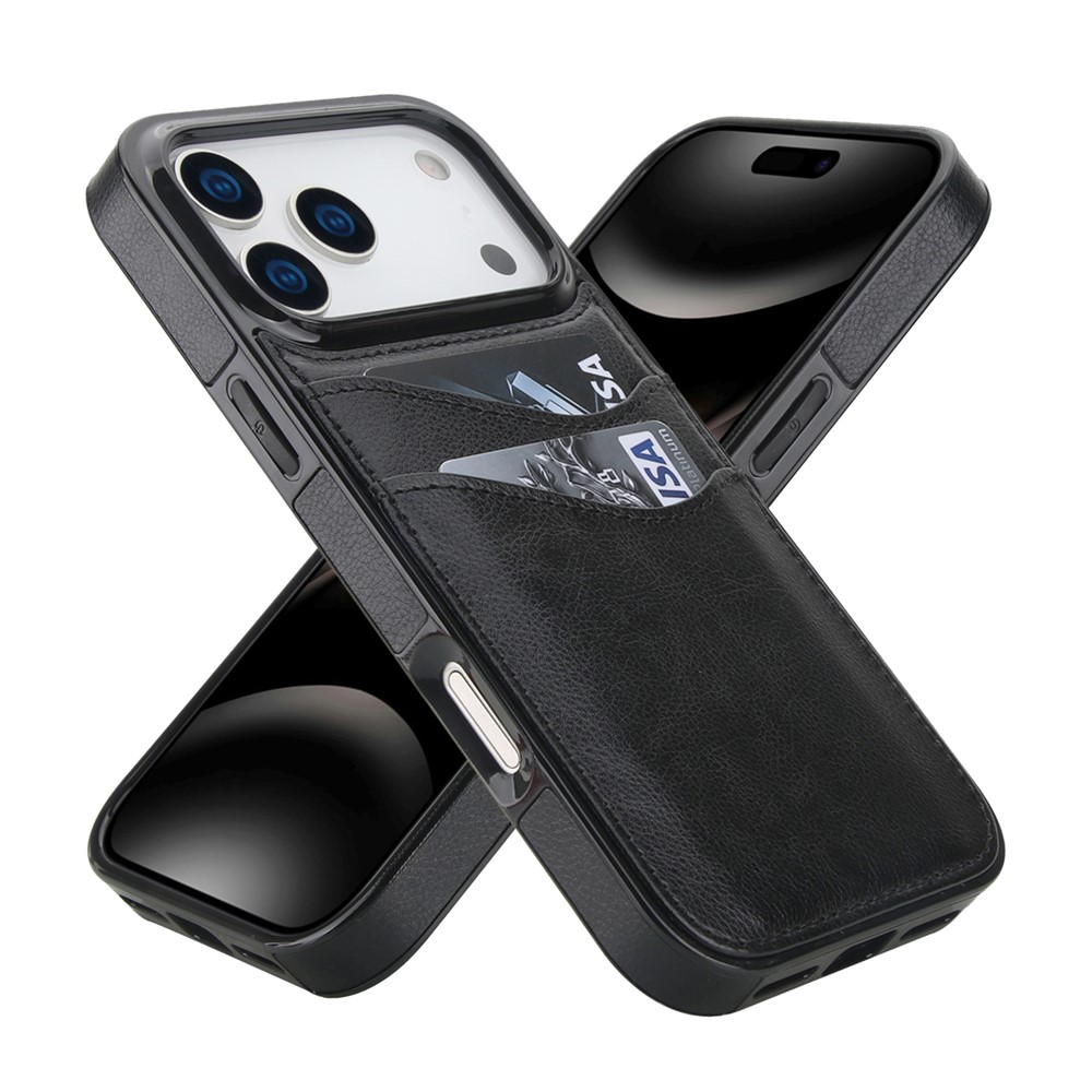 For iPhone 17 Pro Max Case Card Slot Slim-Fit PU + TPU Mobile Cover - Black