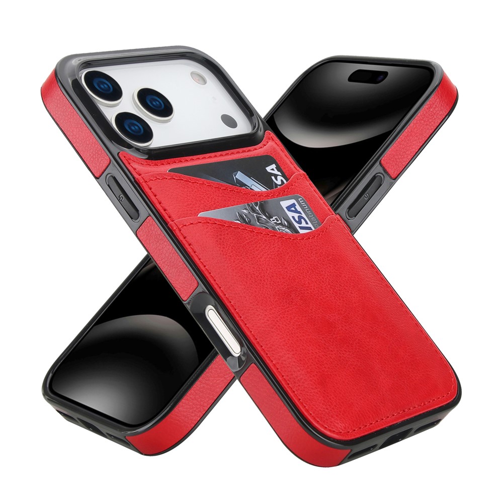 For iPhone 17 Pro Max Case Card Slot Slim-Fit PU + TPU Mobile Cover - Red