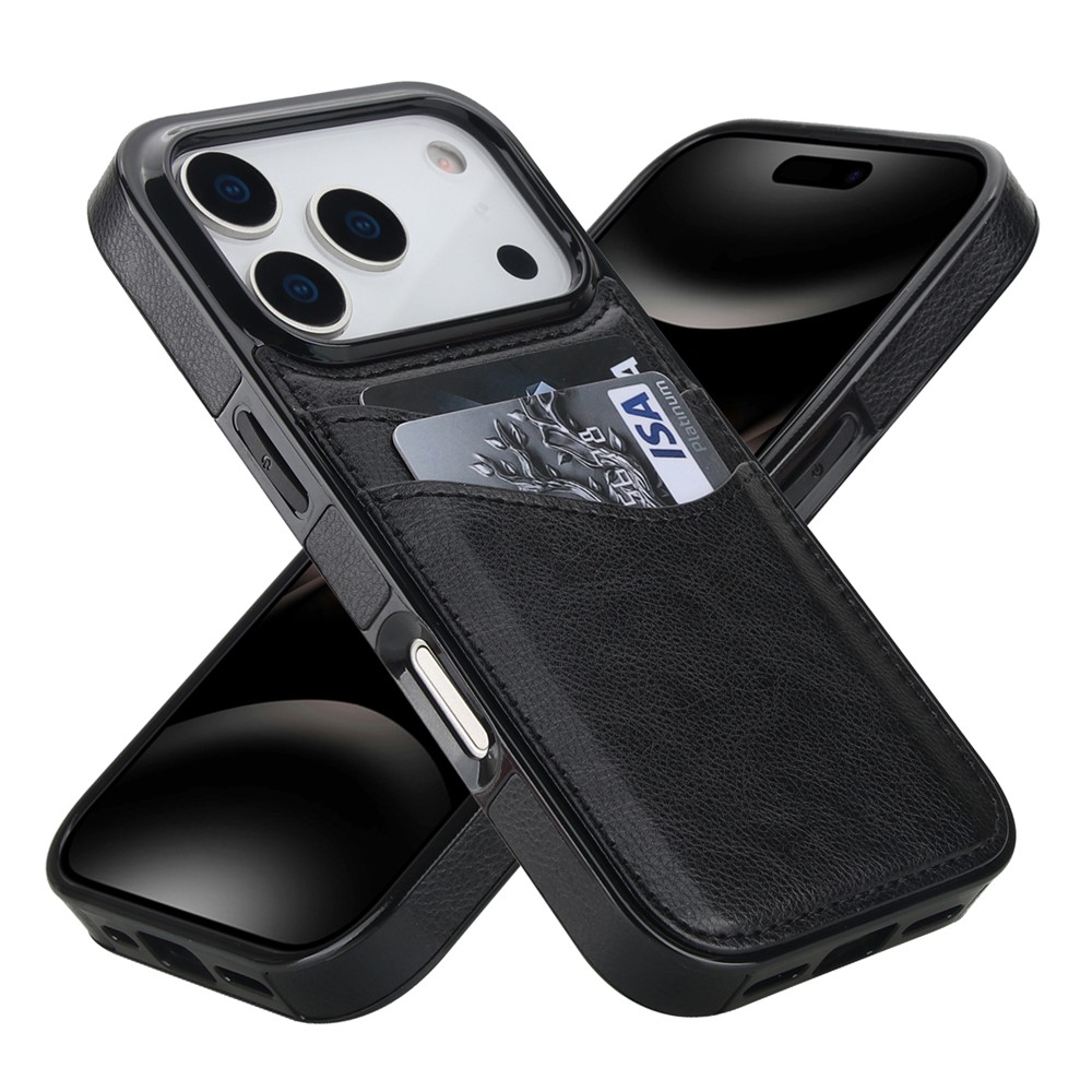 For iPhone 17 Pro Case Card Slot Slim-Fit PU + TPU Mobile Cover - Black