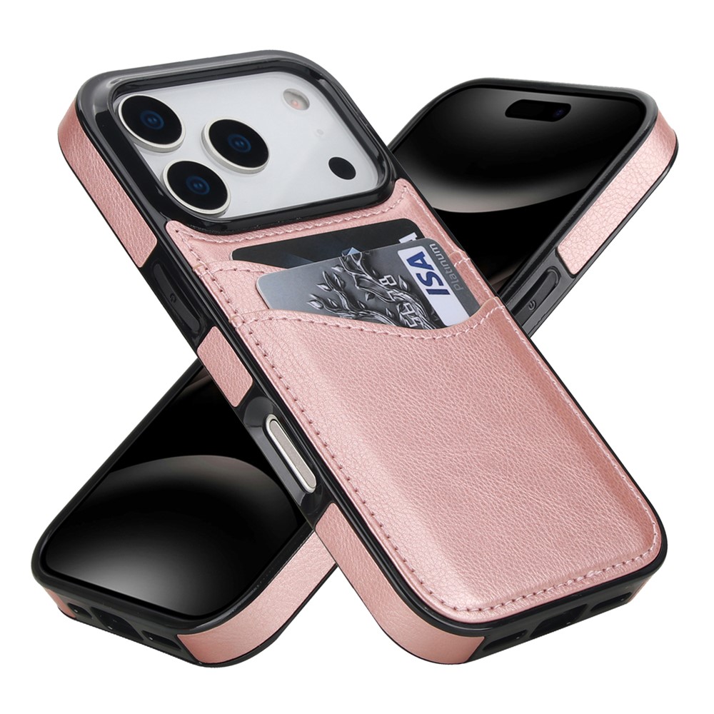For iPhone 17 Pro Case Card Slot Slim-Fit PU + TPU Mobile Cover - Rose Gold