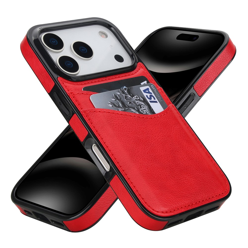 For iPhone 17 Pro Case Card Slot Slim-Fit PU + TPU Mobile Cover - Red