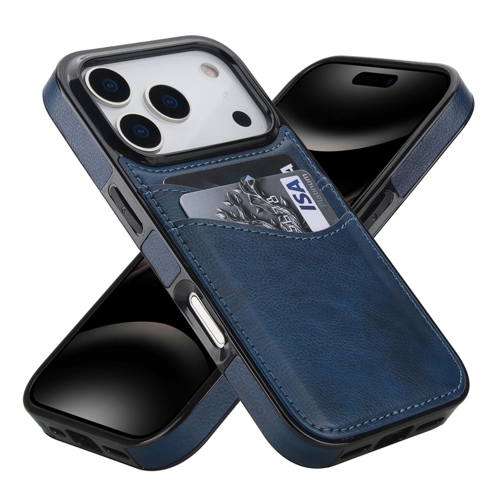 For iPhone 17 Pro Case Card Slot Slim-Fit PU + TPU Mobile Cover - Blue