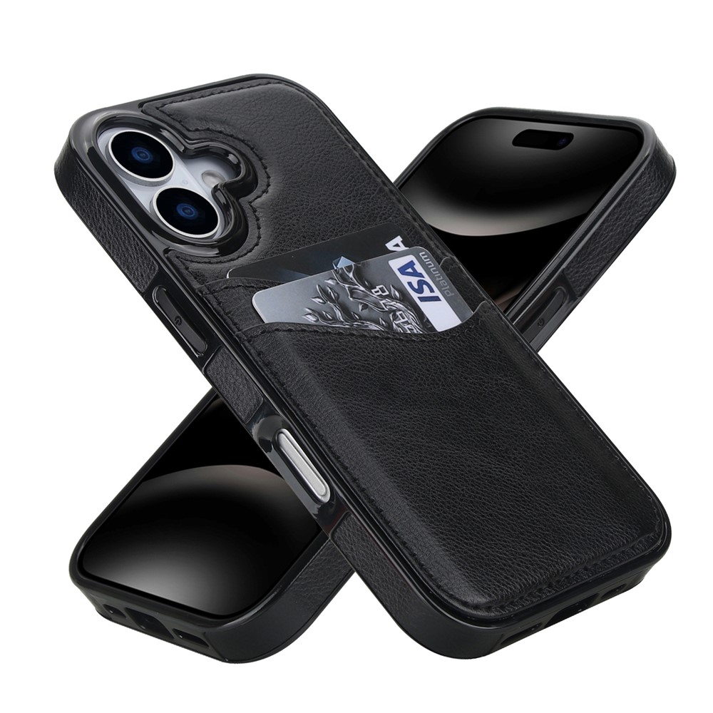 For iPhone 17 Case Card Slot Slim-Fit PU + TPU Mobile Cover - Black