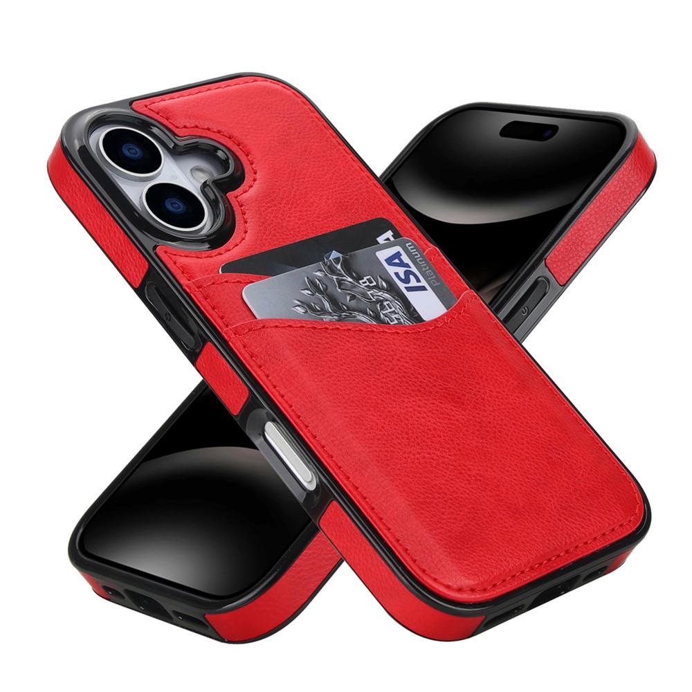 For iPhone 17 Case Card Slot Slim-Fit PU + TPU Mobile Cover - Red