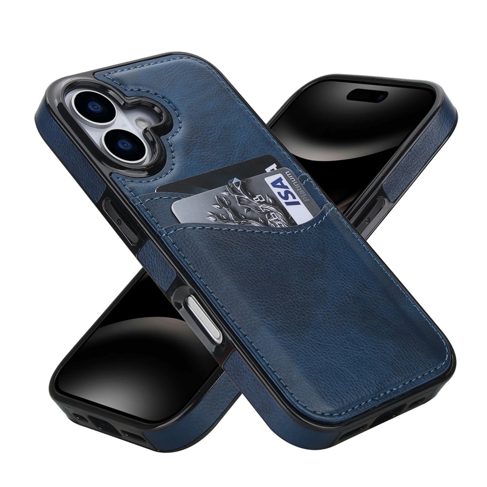 For iPhone 17 Case Card Slot Slim-Fit PU + TPU Mobile Cover - Blue