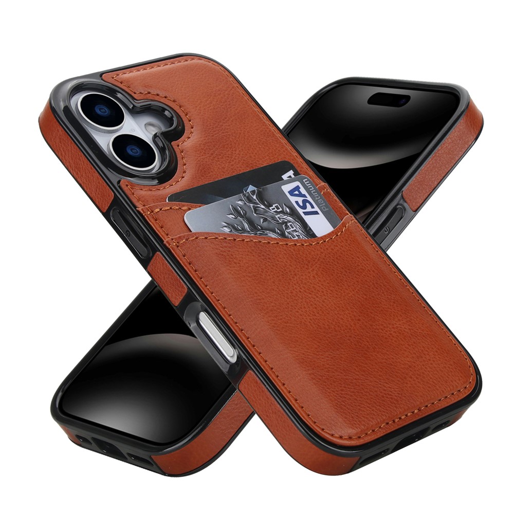 For iPhone 17 Case Card Slot Slim-Fit PU + TPU Mobile Cover - Brown