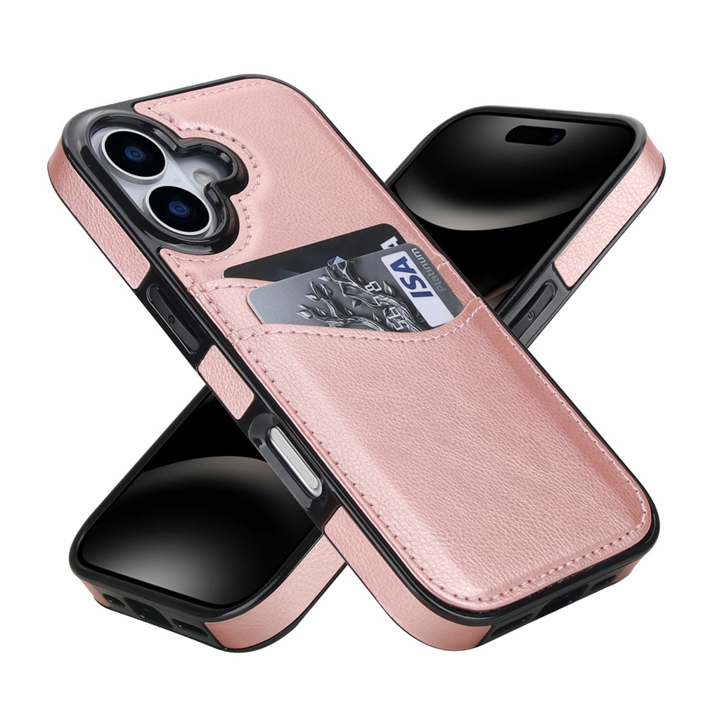 For iPhone 17 Case Card Slot Slim-Fit PU + TPU Mobile Cover - Rose Gold