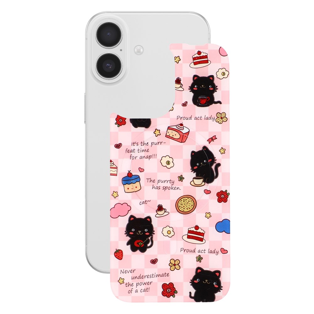 For iPhone 17 Magnetic Back Plates Pattern Printed Quick Change Backplate (Backplate Only) - Happy Little Black Cat